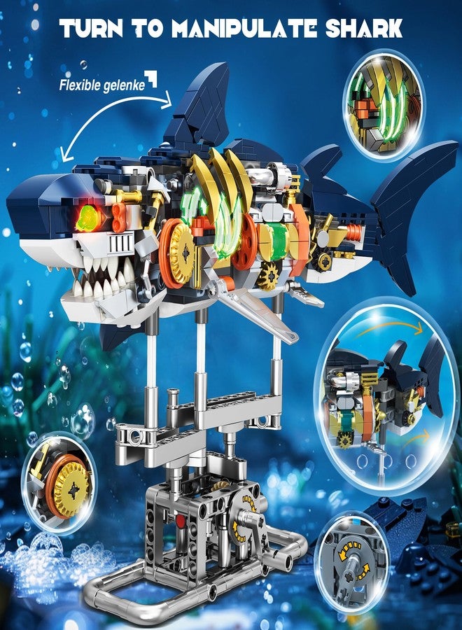 Jorumo Shark Building Block Set for Boy 8-12, Ideas Sea Animal Building Blocks Toys with Lighting and Rotatable Link Components, STEM Toys for Kids Adults Crossing Ocean Lovers, 666Pcs - Image 2